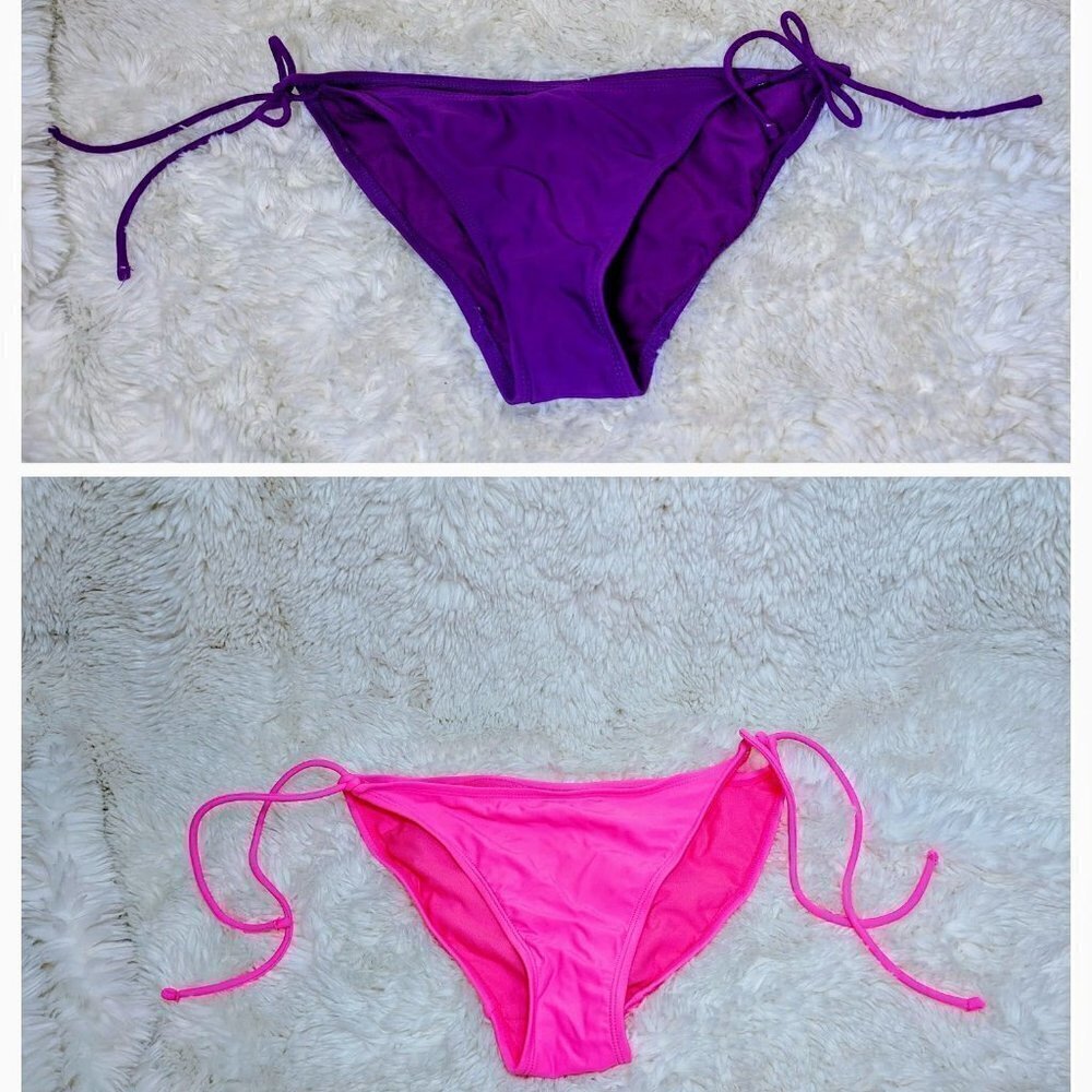 String Bikini Bottoms in Purple and Pink